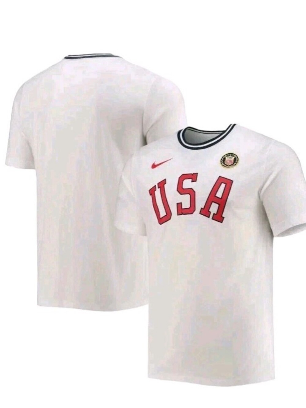 NIKE VINTAGE DEADSTOCK White USA Short Sleeve Crewneck Shirt with Red Lettering